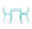 Palavas - Ensemble Table De Jardin Carrée Et 2 Chaises Acier Turquoise