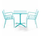 Palavas - Ensemble Table De Jardin Carrée Et 2 Fauteuils Métal Turquoise