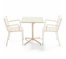 Palavas - Ensemble Table De Jardin Carrée Et 2 Fauteuils Métal Ivoire