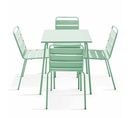 Palavas - Ensemble Table De Jardin Et 4 Chaises En Métal Vert Sauge