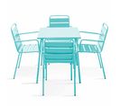 Palavas - Ensemble Table De Jardin Carrée Et 4 Fauteuils Acier Turquoise