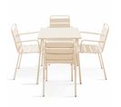 Palavas - Ensemble Table De Jardin Carrée Et 4 Fauteuils Acier Ivoire