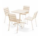 Palavas - Ensemble Table Carré Et 4 Chaises En Métal Ivoire