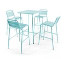 Palavas - Ensemble Table De Bar Et 4 Chaises Hautes En Métal Turquoise