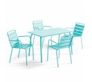 Palavas - Ensemble Table De Jardin Et 4 Fauteuils En Métal Turquoise