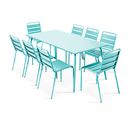 Palavas - Ensemble Table De Jardin Et 8 Chaises En Métal Turquoise