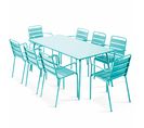 Palavas - Ensemble Table De Jardin Et 8 Fauteuils En Métal Turquoise