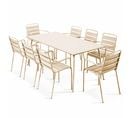 Palavas - Ensemble Table De Jardin Et 8 Fauteuils En Métal Ivoire