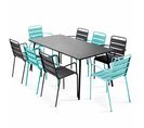 Palavas - Ensemble Table De Jardin Et 8 Fauteuils En Métal Turquoise Et Gris