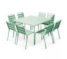 Palavas - Ensemble Table De Jardin Et 8 Chaises En Métal Vert Sauge