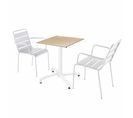 Ensemble Table De Terrasse Stratifié Chêne Et 2 Fauteuils Blanc