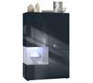 Vitrine Noir Mat Et Brillant Insertion Béton  (lxhxp) : 91,5 X 136,5 X 37 Cm + LED Blanc