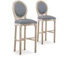 Lot De 2 Chaises De Bar Médaillon Louis Xvi Tissu Gris