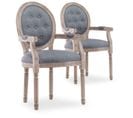 Lot De 2 Fauteuils Médaillon Capitonnés Louis Xvi Tissu Gris