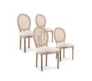 Lot De 4 Chaises Médaillon Louis Xvi Cannage Rotin Tissu Beige