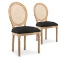 Lot De 2 Chaises Médaillon Louis Xvi Cannage Rotin Tissu Noir