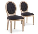 Lot De 2 Chaises Médaillon Capitonnées Louis Xvi Tissu Noir