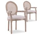 Lot De 2 Fauteuils Médaillon Louis Xvi Cannage Rotin Tissu Beige