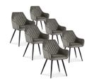 Lot De 6 Chaises Victoria En Velours Gris Pieds Noir