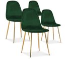 Lot De 4 Chaises Bali Velours Vert Pieds Or