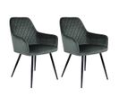 Lot De 2 Fauteuils Velours Vert Et Piétement Acier Noir - Viby