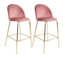 Lot De 2 Chaises Hautes Velours Rose Et Pieds Métal Doré - Meyrin