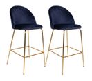 Lot De 2 Chaises Hautes Velours Bleu Et Pieds Métal Doré - Meyrin