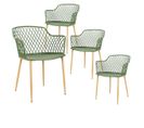 Lot De 4 Fauteuils Verts Pieds Effet Bois Verni - Tressie