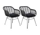 Lot De 2 Fauteuils Rotin Synthétique Noir Et Pieds Acier - Pila