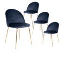 Lot De 4 Chaises Velours Bleu Et Pieds Métal Doré - Meyrin