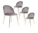 Lot De 4 Chaises Velours Gris Et Pieds Métal Doré - Meyrin