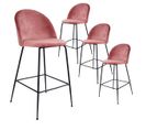 Lot De 4 Chaises Hautes Velours Rose Et Pieds Métal Noir - Meyrin