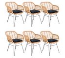 Lot De 6 Fauteuils Rotin Synthétique Naturel Et Pieds Acier - Pila