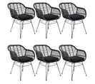 Lot De 6 Fauteuils Rotin Synthétique Noir Et Pieds Acier - Pila