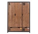 Armoire 3 Portes 2 Tiroirs En Pin Massif Avec Motifs - Tchad