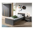 Lit 90x200cm + Chevet + Armoire 3 Portes - Nash Dark