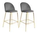 Lot De 2 Chaises Hautes Velours Gris Et Pieds Métal Doré - Meyrin