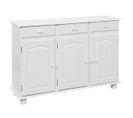 Buffet 3 Portes 3 Tiroirs Bois Massif Vernis Blanc - Laurie