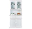 Buffet Vaisselier 4 Portes 2 Tiroirs Bois Massif Vernis Blanc - Bidart