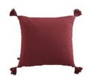 Coussin Déhoussable 40x40cm Avec Pompons Gaze De Coton Lie De Vin - Ourea