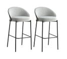 Lot De 2 Tabourets Hauts Tissu Gris Chiné Dos Bois Imitation Noyer Pieds Métal - Marcel