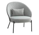 Fauteuil Tissu Gris Chiné Dossier Bois Imitation Noyer Pieds Métal Noir - Marcel