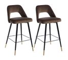 Lot De 2 Tabourets Tissu Café Et Pieds Métal - Majik