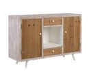 Buffet 2 Portes 2 Tiroirs Blanc Et Naturel Aspect Vieilli - Olmann