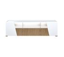 Meuble TV Design 158cm Laqué Blanc Décor Bois Avec LEDs - Kadala