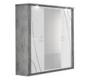 Armoire 4 Portes Laquée Blanc Et Gris Béton Détails Chromés Avec Miroirs Et LEDs - Lineal