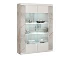 Vitrine 2 Portes Blanc Eclairage LED Intégré Avec Décor Latéral Aspect Marbre - Eros