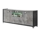 Buffet 4 Portes Gris Aspect Pierre Avec LED - Hoffman