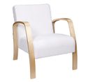 Fauteuil En Tissu Bouclettes Blanc Accoudoirs Bois - Kaupa