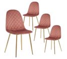 Lot De 4 Chaises Surpiqures Carreaux Velours Rose - Glassy